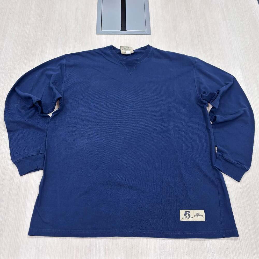 Russell Athletic Pro Cotton Long Sleeve Navy Shirt L